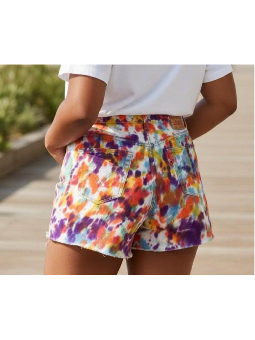 Size 36 - Upcycled 560 Levis Denim Shorts: Hand-Dyed Tie Dye Cutoffs
